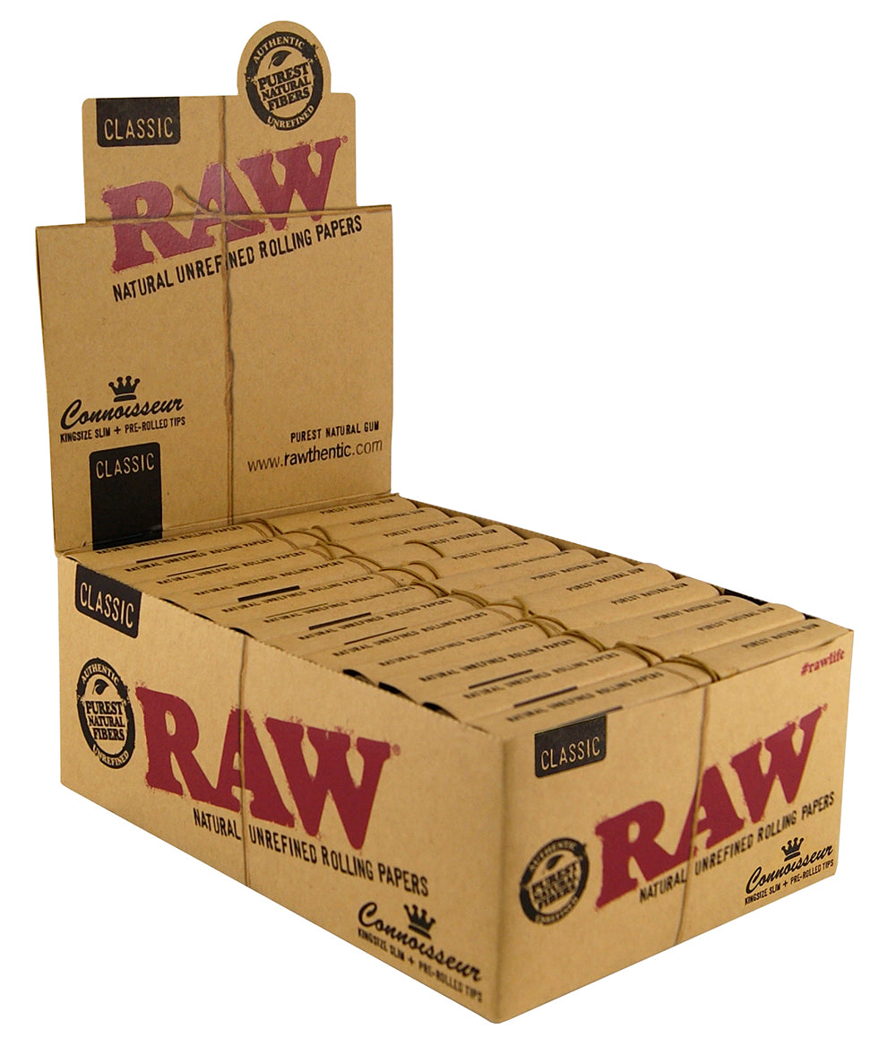 RAW CONNOISSEUR KS SLIM + PREROLLED TIPS - 24 LIBRETTI