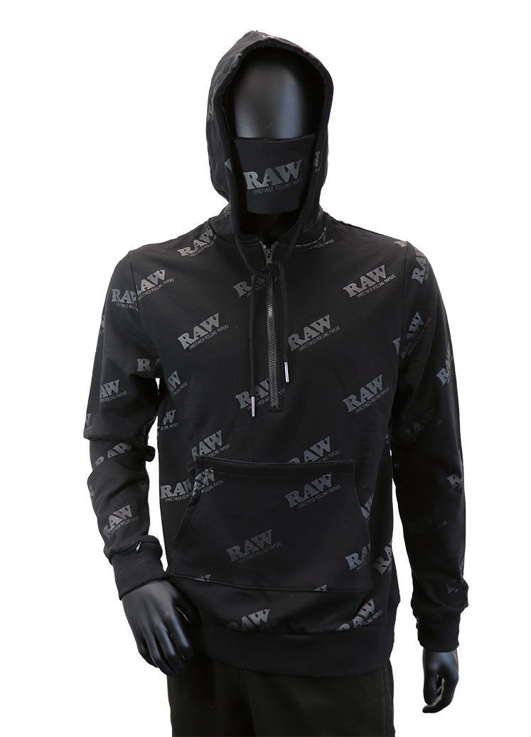 RAW ROLLING PAPERS RAWLER ZIP HOODIE BLACK ON BLACK - S