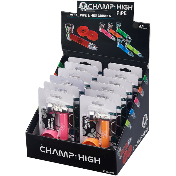 SET PIPA IN METALLO 7,5cm E GRINDER IN PLASTICA CON RETINE DI RICAMBIO - 12 PZ COLORI ASSORTITI