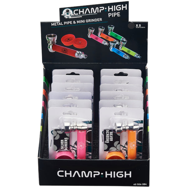 SET PIPA IN METALLO 7,5cm E GRINDER IN PLASTICA CON RETINE DI RICAMBIO - 12 PZ COLORI ASSORTITI