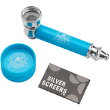 SET PIPA IN METALLO 7,5cm E GRINDER IN PLASTICA CON RETINE DI RICAMBIO - 12 PZ COLORI ASSORTITI