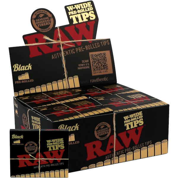 RAW BLACK PREROLLED WIDE TIPS W SHAPE - 20 PZ