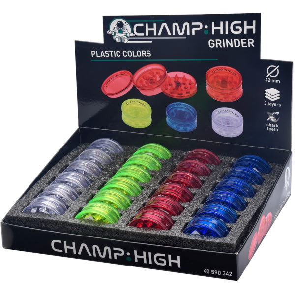GRINDER IN PLASTICA 42mm 3 PARTI - 24 PEZZI COLORI ASSORTITI