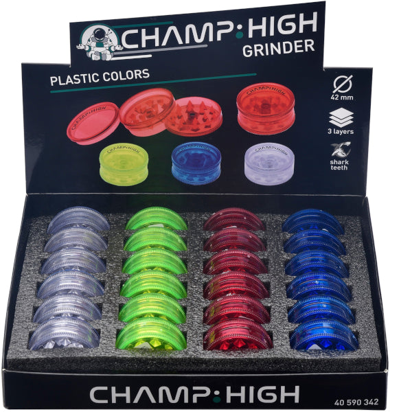 GRINDER IN PLASTICA 42mm 3 PARTI - 24 PEZZI COLORI ASSORTITI
