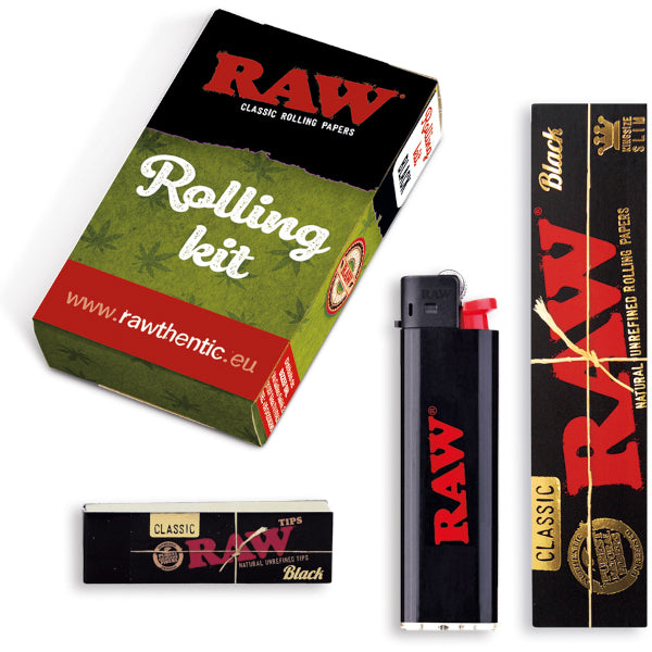 RAW KIT DISTRIBUTORE CARTINA BLACK KSS + TIPS + ACCENDINO ORIGINAL