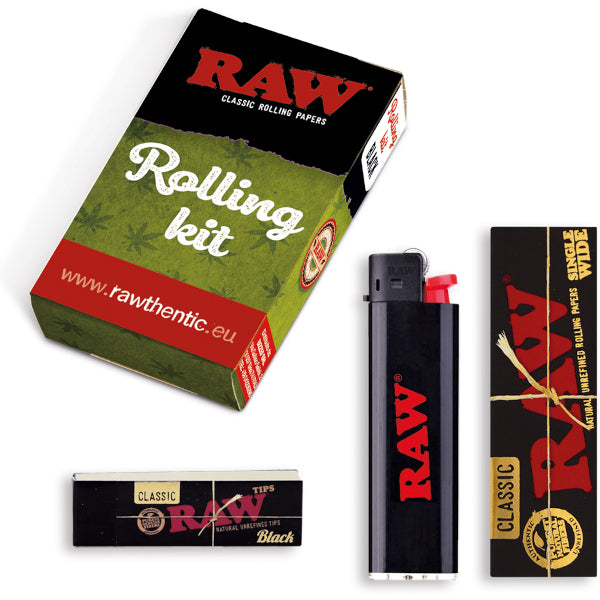 RAW KIT DISTRIBUTORE CARTINA BLACK REGULAR + TIPS + ACCENDINO ORIGINAL