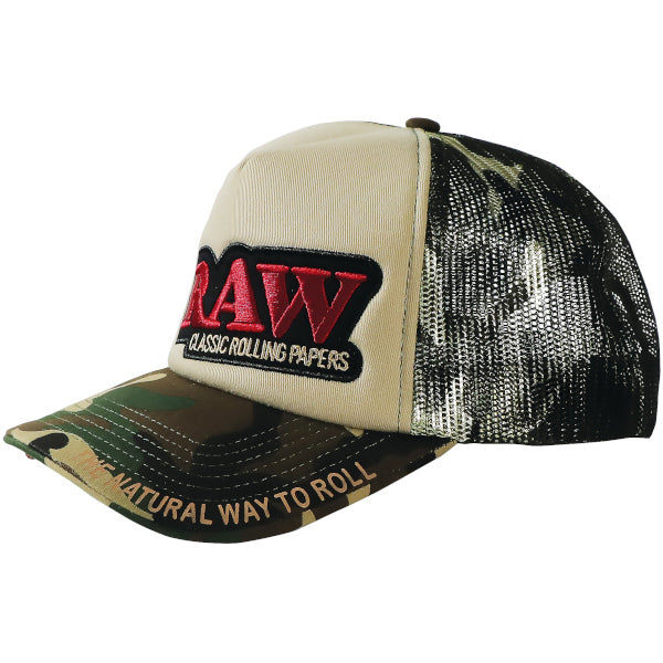 RAW HAT TRUCKER CAMO AND TAN