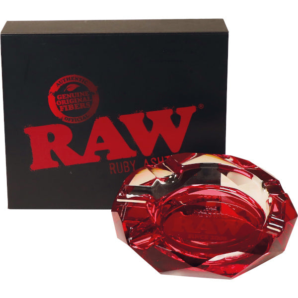 RAW RUBY RED GLASS ASHTRAY