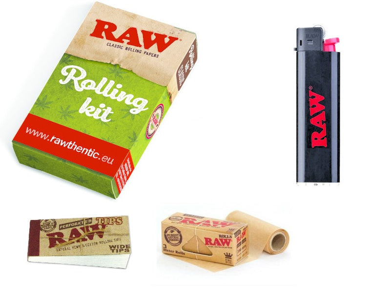 RAW KIT DISTRIBUTORE ROLLS CLASSIC 3mt + WIDE TIPS + ACCENDINO ORIGINAL